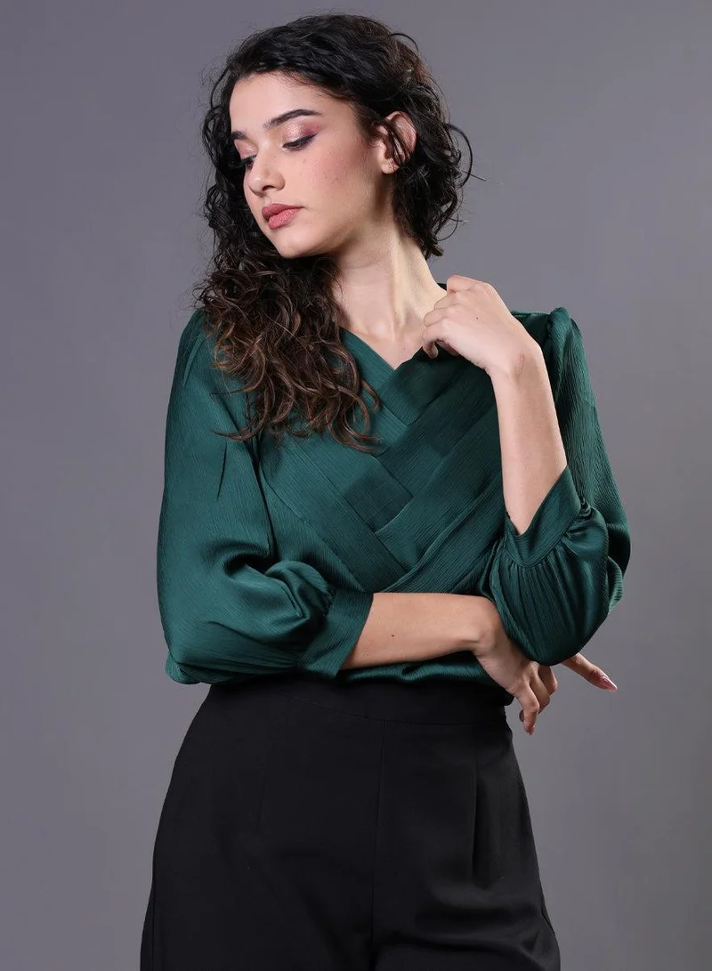 زجزاج Green Side Pleated Chiffon Top